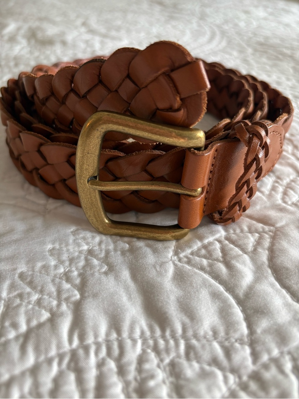 J. Crew Woven Leather Belt in Tan with Brass Buckle - Picture 1 of 7